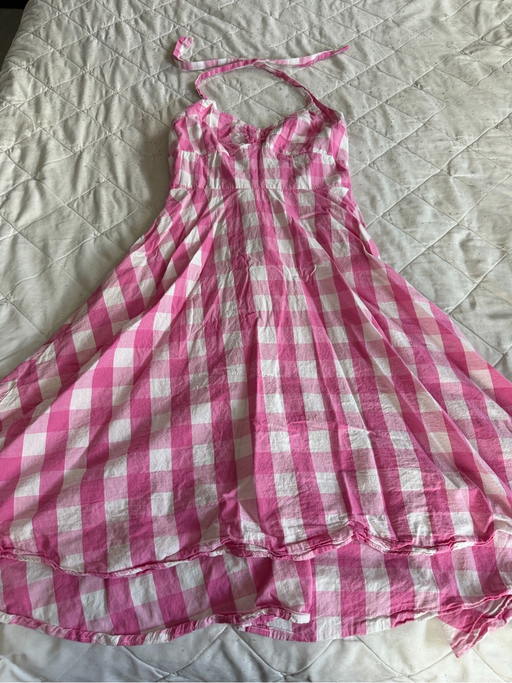 Pink and White Gingham Halter Midi Dress